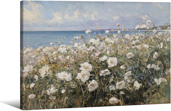 Nature Landscape Wall Art Coastal Wildflower Poster 12X16 inch Framed French by rumlud