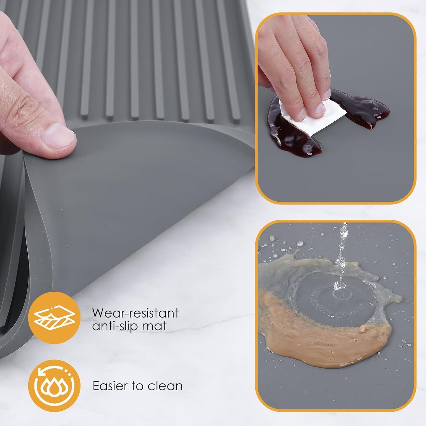 Silicone Coffee Mat with Raised Edges, 20'' X 12'', Bar Mat for Countertops, Fits Under Coffee Maker, Espresso Machine, Dish Drying Mat (GRAY)