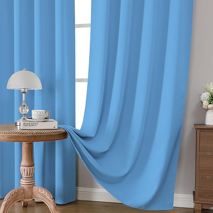 CUCRAF Light Blue Blackout Curtains Customize, Rod Pocket Room Darkening Curtain - Image 5