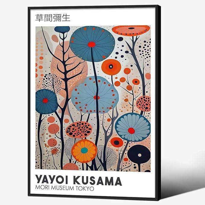 Yayoi Kusama Black Framed Wall Art 24x36in Vintage Japanese Painting Posters by Heltrappe