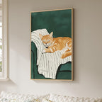 Framed Animal Wall Art for Bedroom Wall, Large Cozy Orange Tabby Cat Canvas - Image 2