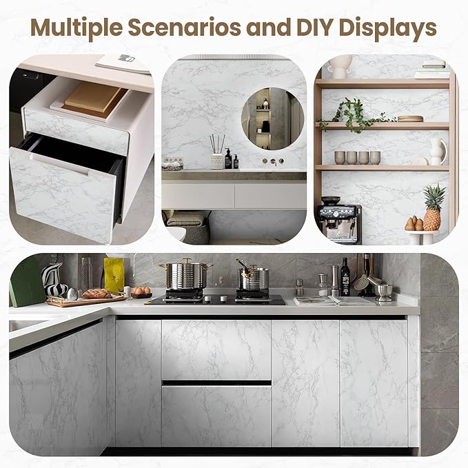 practicalWs Marble Wallpaper Granite White and Gray Wall Paper Roll 47.2" x - Image 6