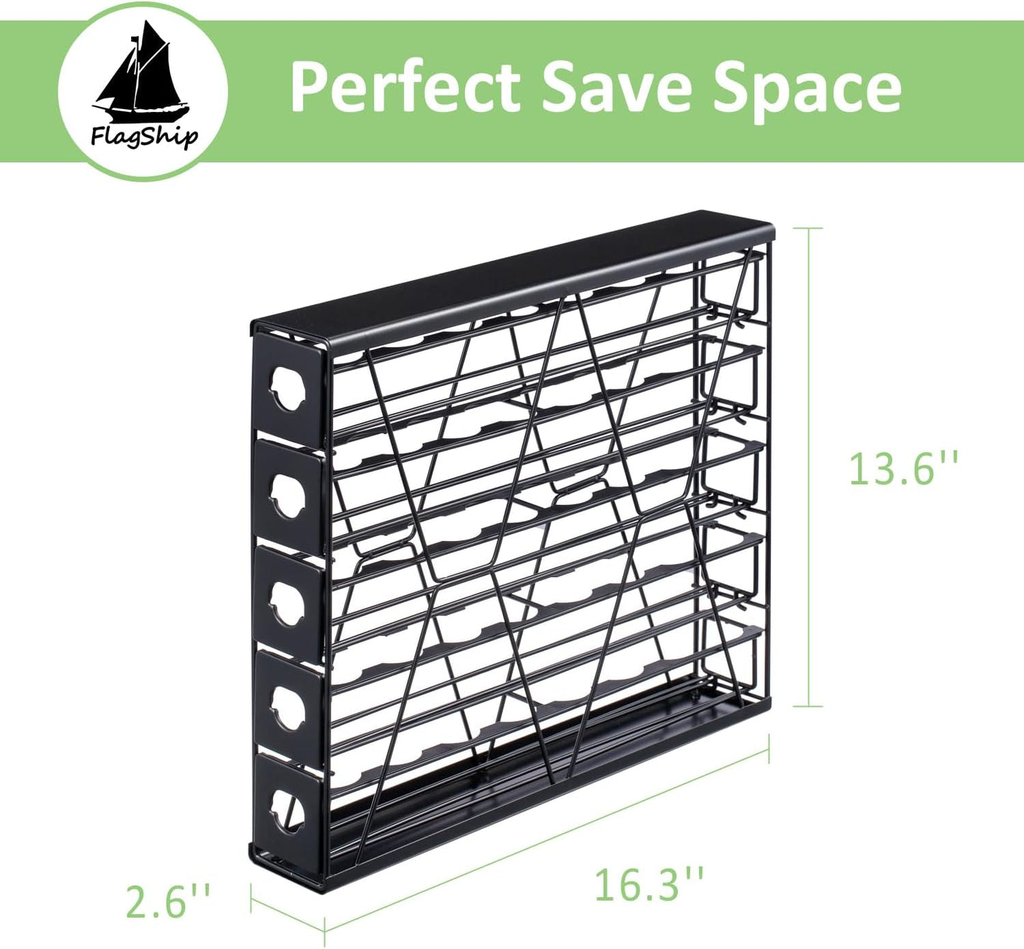 FlagShip 5-Tier Corner Coffee Pod Organizer for K Cup - 40 Capsules Metal Storage, Space-Saving Kitchen Countertop Rack Wall Mountable