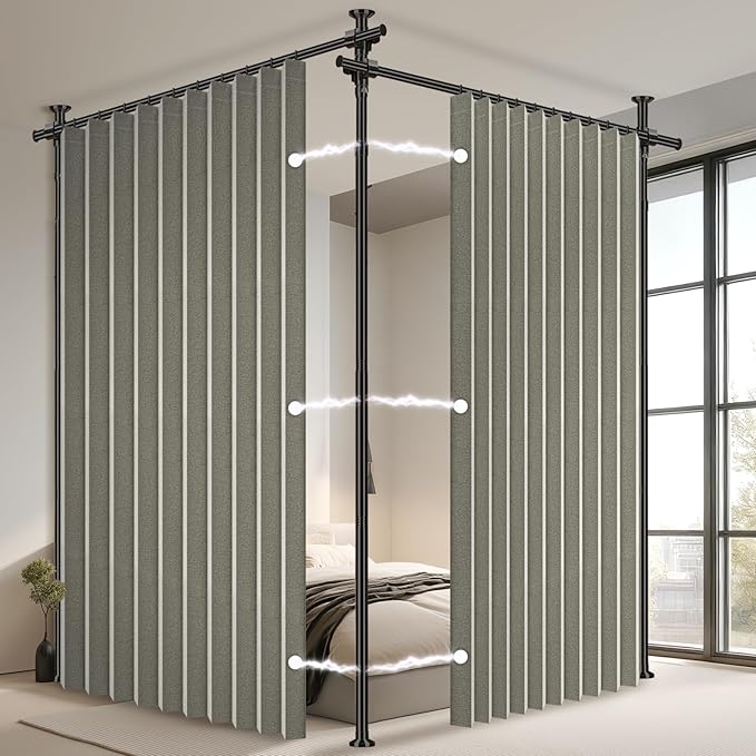 100% Blackout Room Divider Curtains Sets Grey W100 x L96 in 2 Panels No Drill by AJAZZ