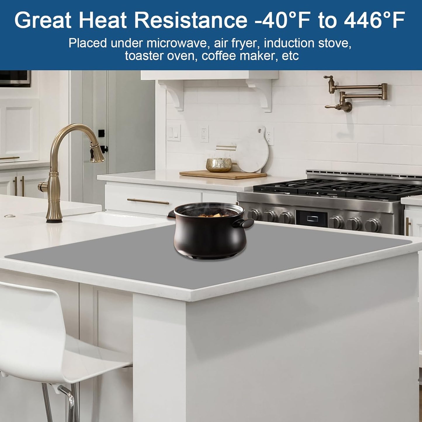 24"x32"(60cmx80cm) Silicone Mat for Kitchen Counter, Heat Resistant Non-Slip Countertop Protector, Waterproof Silicone Craft Mat for Kitchen Island, Semitransparent