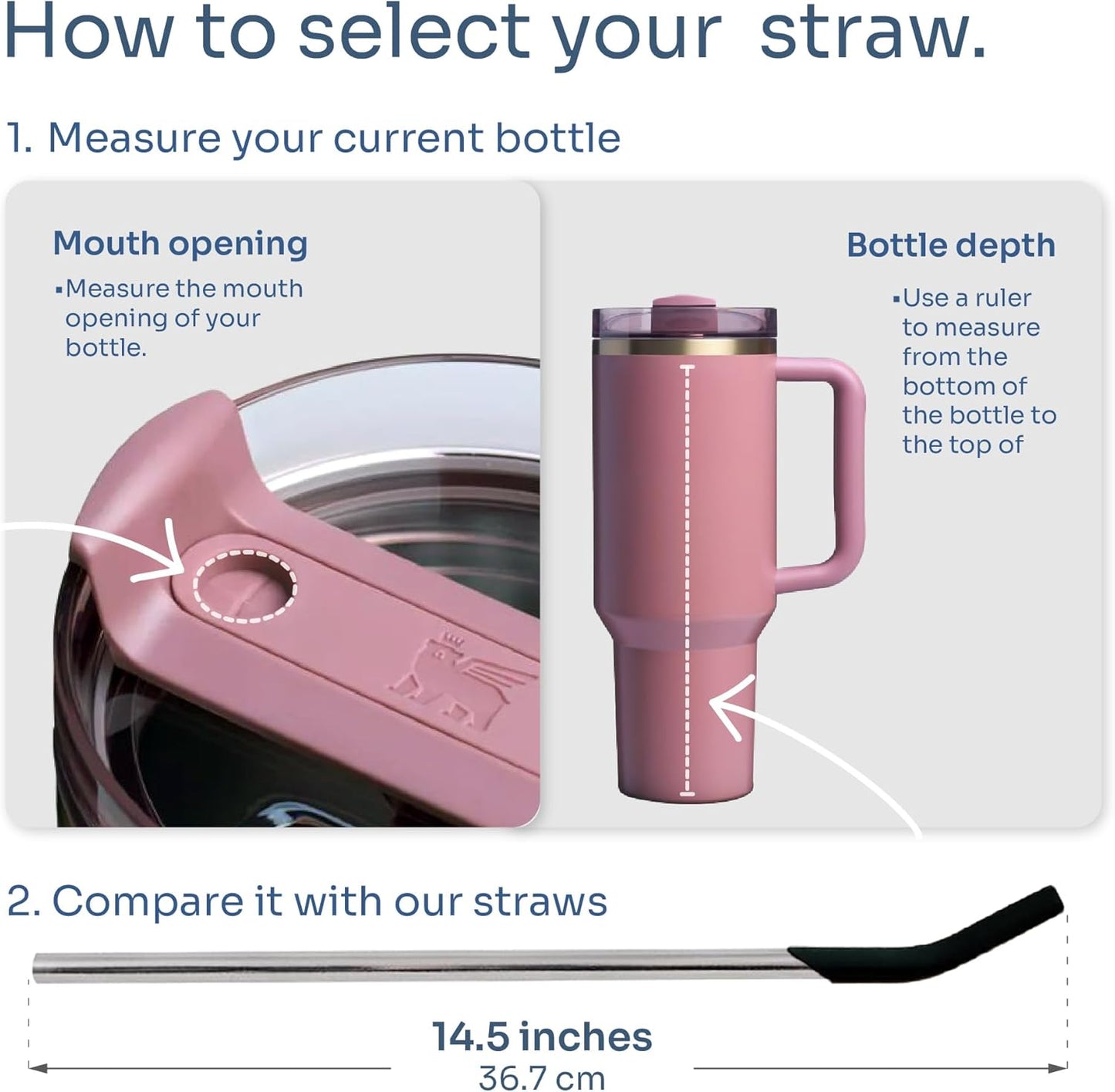 purifyou 14.5" Extra Long Stainless Steel Drinking Straws with Silicone Tips, Reusable Metal Straws for Tumblers, Smoothies, Milkshakes (Set of 5 with Brush)