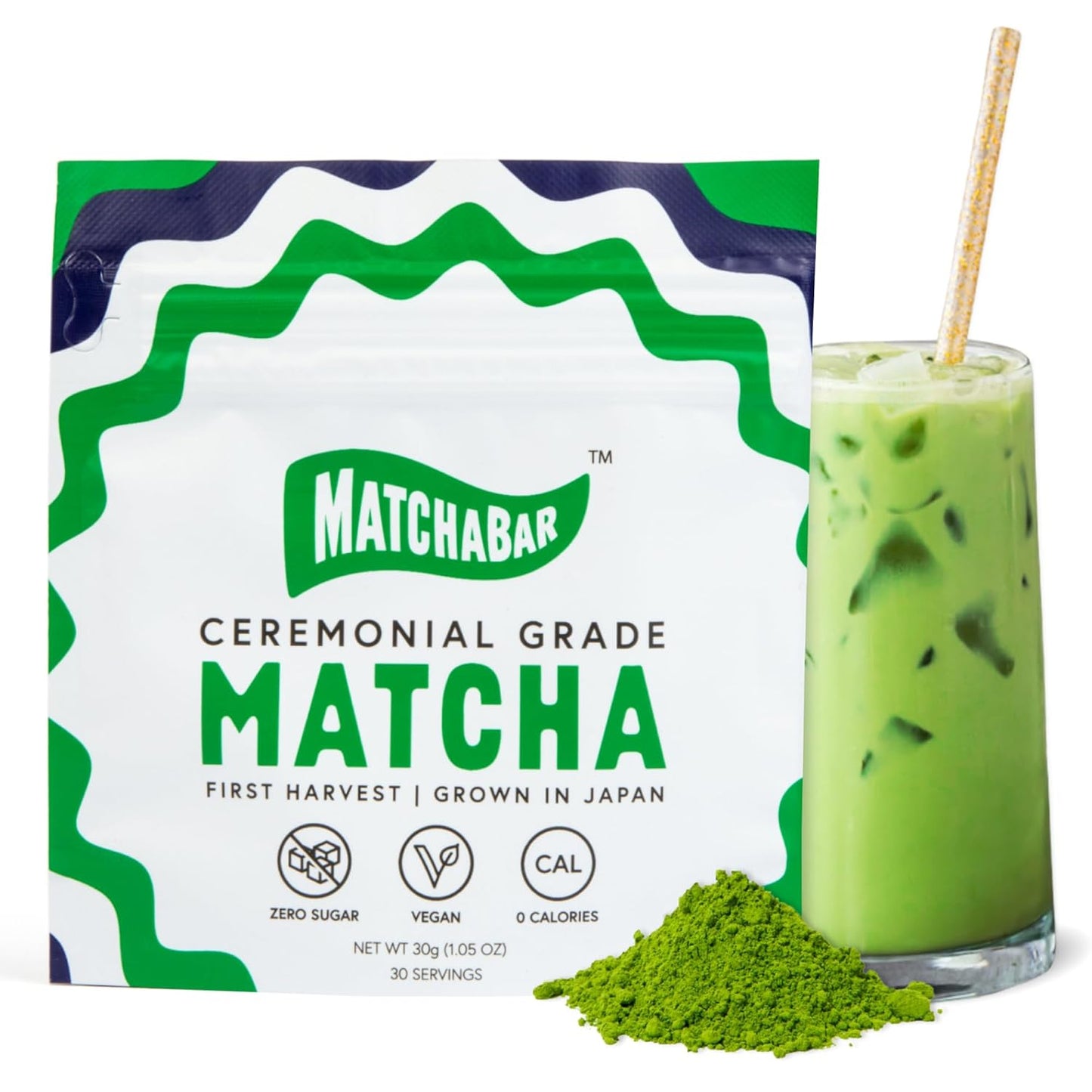Matchabar Matcha Powder (30g) - Ceremonial Grade Authentic Japanese Matcha Green Tea - Matcha Green Tea Harvested in Japan - Matcha Tea Powder Latte - Zero Sugar, Vegan & 0 Calories