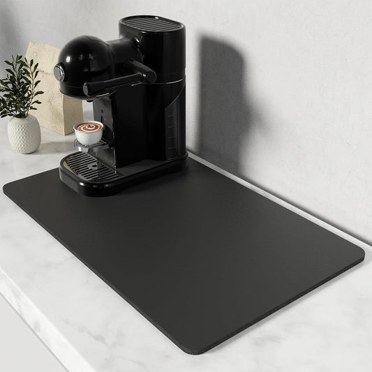 Rnivvi Coffee Mat, 12" x 19" Coffee Bar Mats for Espresso Machine Station Accessories and Organizer, Hide Stain Rubber Backed Absorbent Dish Drying Pad for Kitchen Counter, Cute Bar Decor Pad, Black