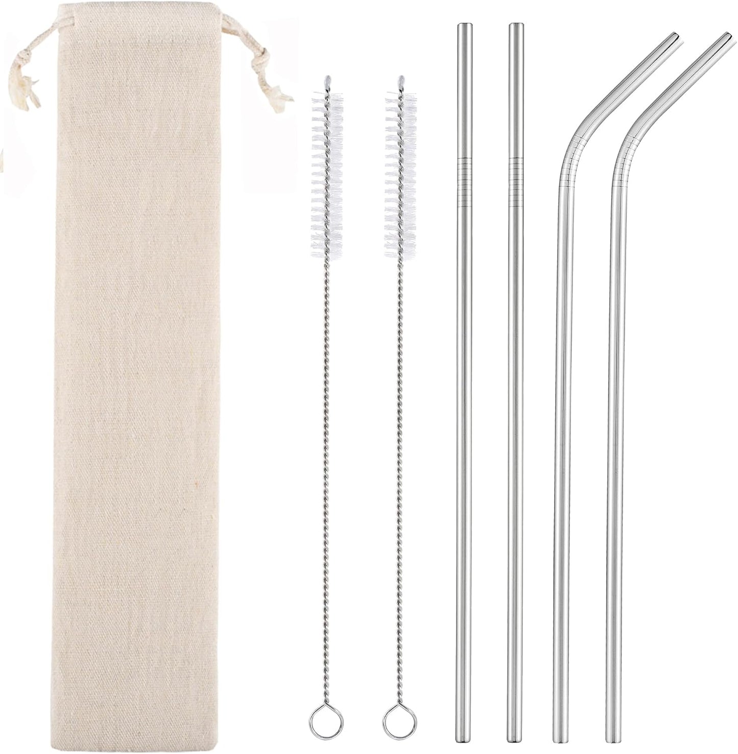 Set of 4 Reusable Metal Straws, 10.5'' Long Stainless Steel Straw with Cleaning Brushes and Case, Drinking for 30 oz and 20 oz Tumblers.
