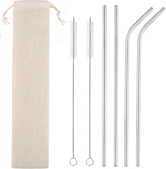 Set of 4 Reusable Metal Straws, 10.5'' Long Stainless Steel Straw with Cleaning Brushes and Case, Drinking for 30 oz and 20 oz Tumblers.