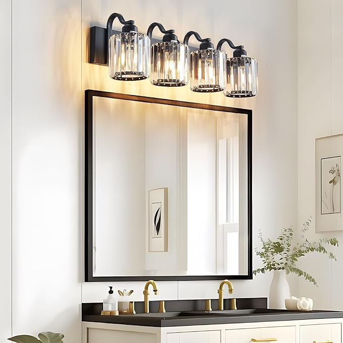 Black 4 Light Fixtures Bathroom Vanity Light Crystal Modern Vanity Over Mirror - Image 2