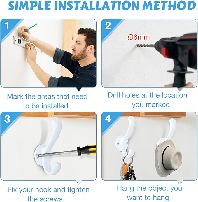 10 Pack Coat Hooks Wall Mount Heavy Duty Utility Retro Double Hooks - Image 5