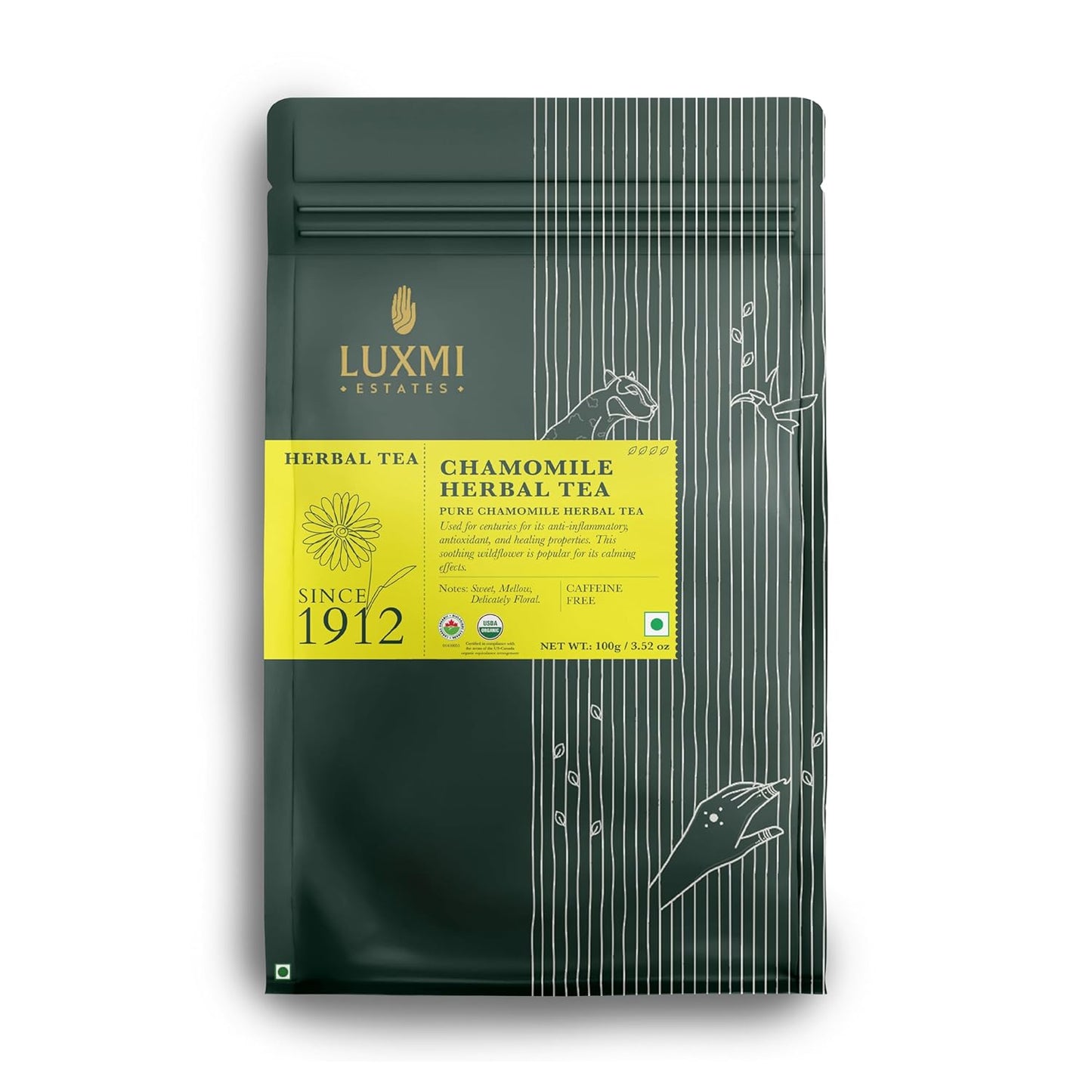 Luxmi Estates Chamomile Herbal Tea 100g Loose Leaf Tea | Herbal Tea | Caffeine-Free | Single Ingredient | 50 Cups Bulk Pack
