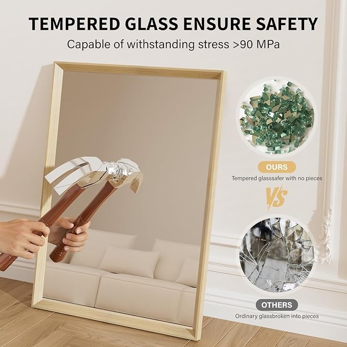 Oak Wood Effect Framed Wall Mirror, 24x36 Rectangle Mirror, Anti-desilvering - Image 8