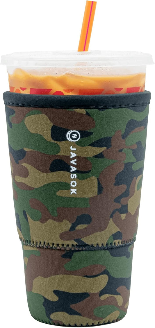Sok It JavaSok Iced Coffee & Cold Soda Insulated Neoprene Cup Sleeve (Green Camo, Large: 30-32oz)