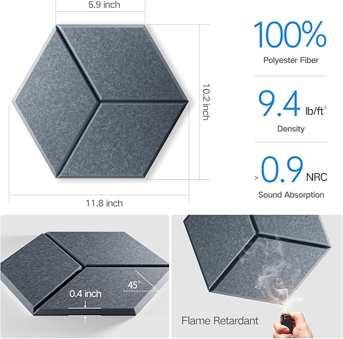 12 Pack Self-Adhesive Acoustic Panels 12" X 10" X 0.4" - Image 3