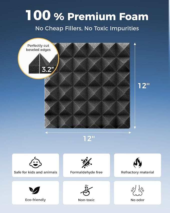 24 Pack Acoustic Foam Panels, Pyramid Sound Proofing Foam, Extra Thick - Image 4