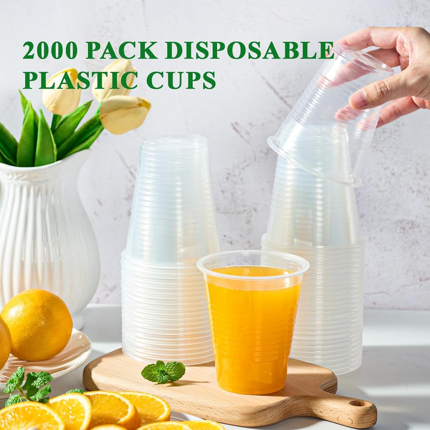 Vplus 2000 Pack 12 OZ Clear Plastic Cups, 12 Ounce Disposable Drinking Cold Water Party Bulk Plastic Cups for Business Wedding Party