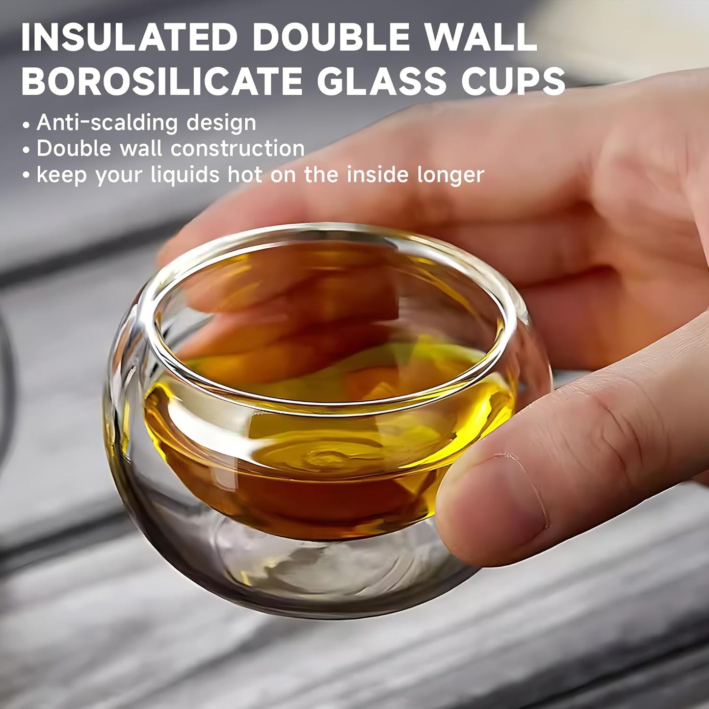 4 Pack Double Walled Glass Teacups Insulated Glasses - (4oz / 120ml) Heatproof Borosilicate Tea Cup, Mini Espresso Cups Gift Box