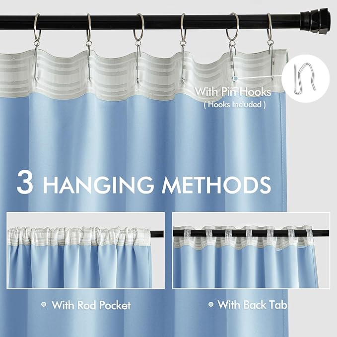 MIULEE Sky Blue Back Tab Blackout Curtains 63 Inch Length 2 Panels Set - Image 3