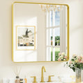 Keonjinn Gold Bathroom Mirror for Over Sink, Large Rounded Rectangle Gold by Keonjinn