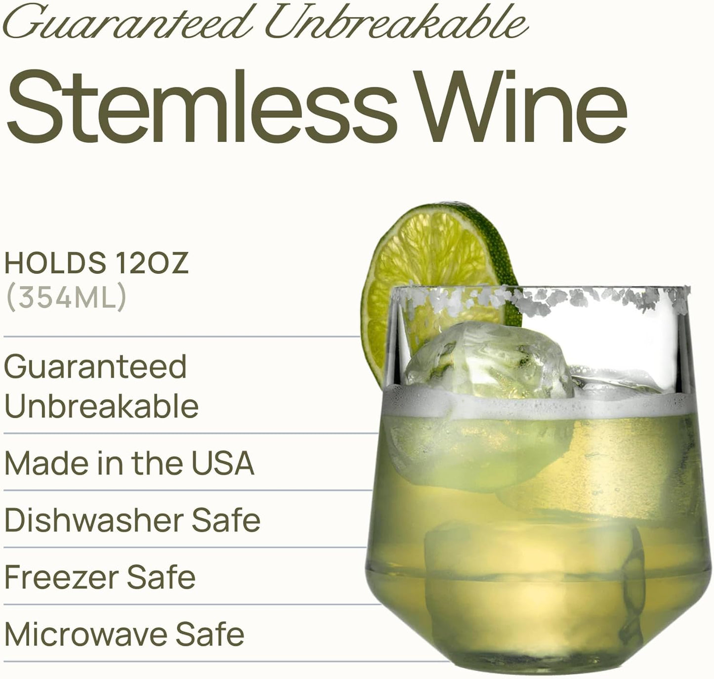 Drinique Unbreakable Stemless Wine Glasses (Set of 4) 12oz Tritan Plastic Stemless Glassware for Indoor or Outdoor Use - Red