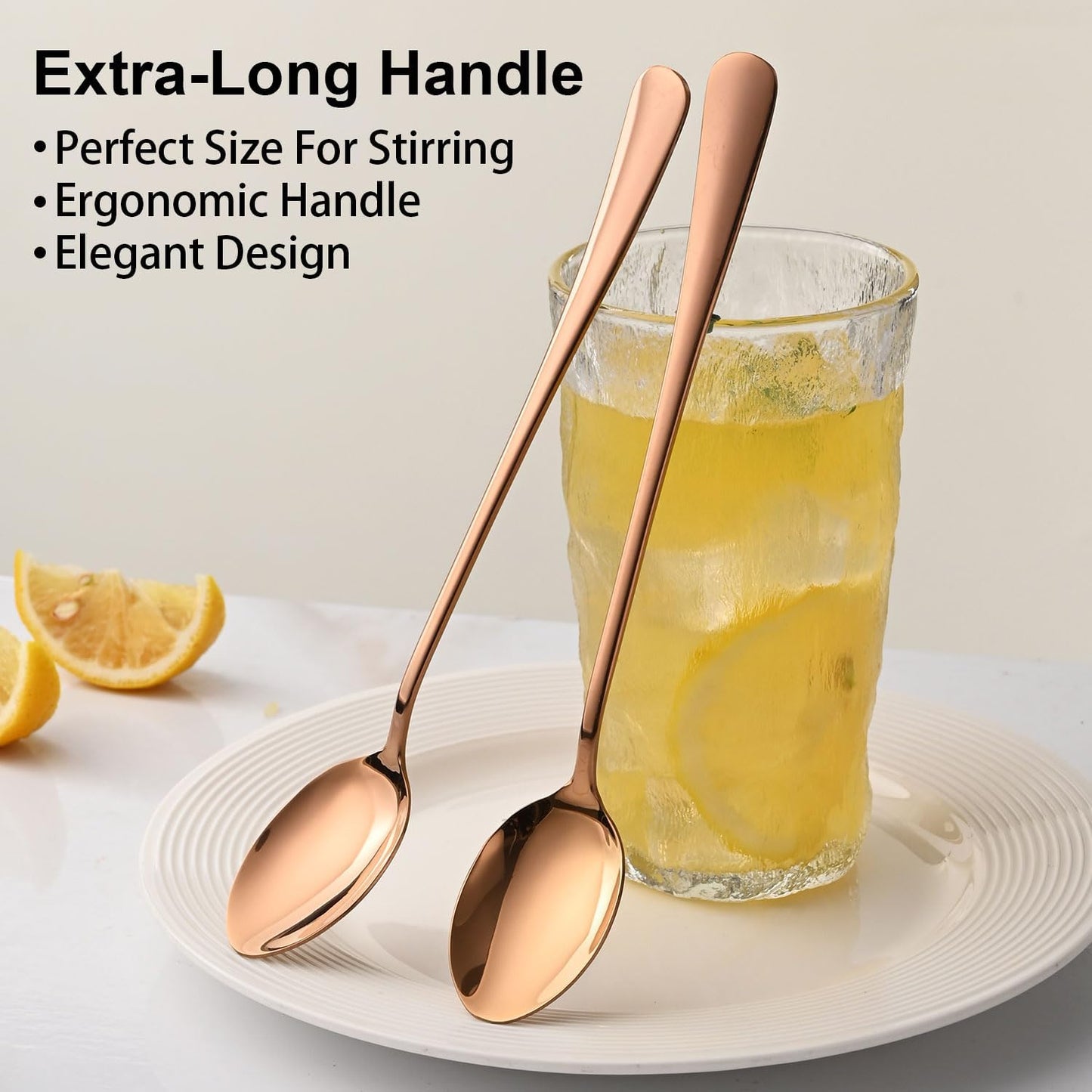 7.5 Inches Long Handle Coffee Stirring Spoons,Set Of 8 Rose Gold Iced Tea Spoon,Copper Stainless Steel Ice Cream Spoons,Sundae Spoon