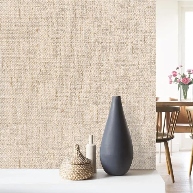 Beige Grasscloth Peel and Stick Wallpaper Textured Contact Paper 15.7inch x - Image 3
