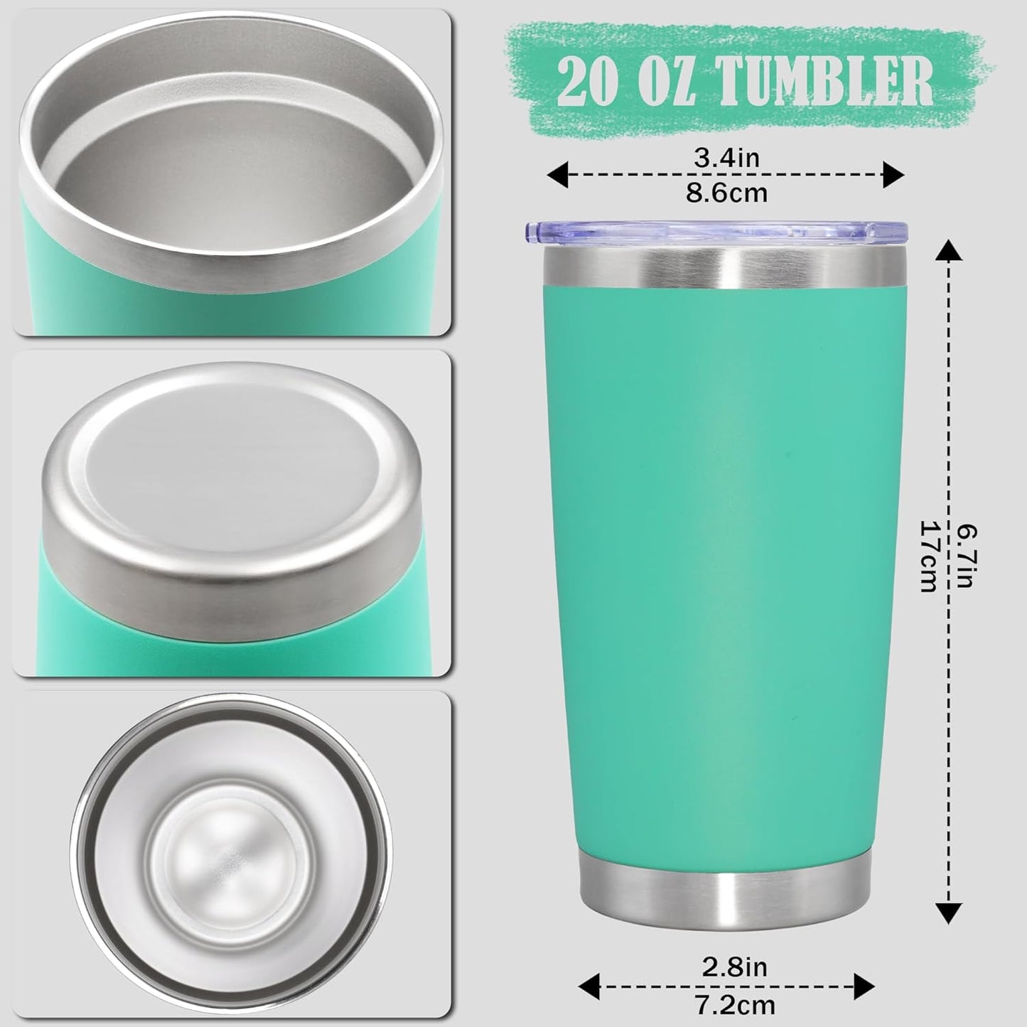 20 oz Tumbler Coffee Tavel Tumblers Bulk with Lid Stainless Steel Double Wall Vacuum Insulated Mug Powder Coated Cups fit Car Cupholder for Hot and Cold - Light Blue, 4Pack