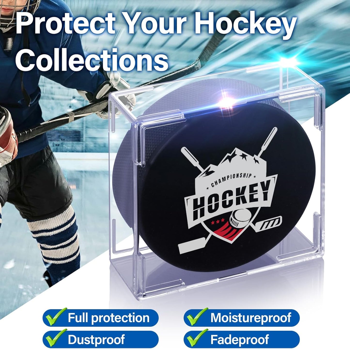 Hockey Puck Display Case, 8 Pack Acrylic Holder for Official Size Pucks, Gifts for Hockey Collectors and Enthusiasts, Premium Display Box for Collectibles