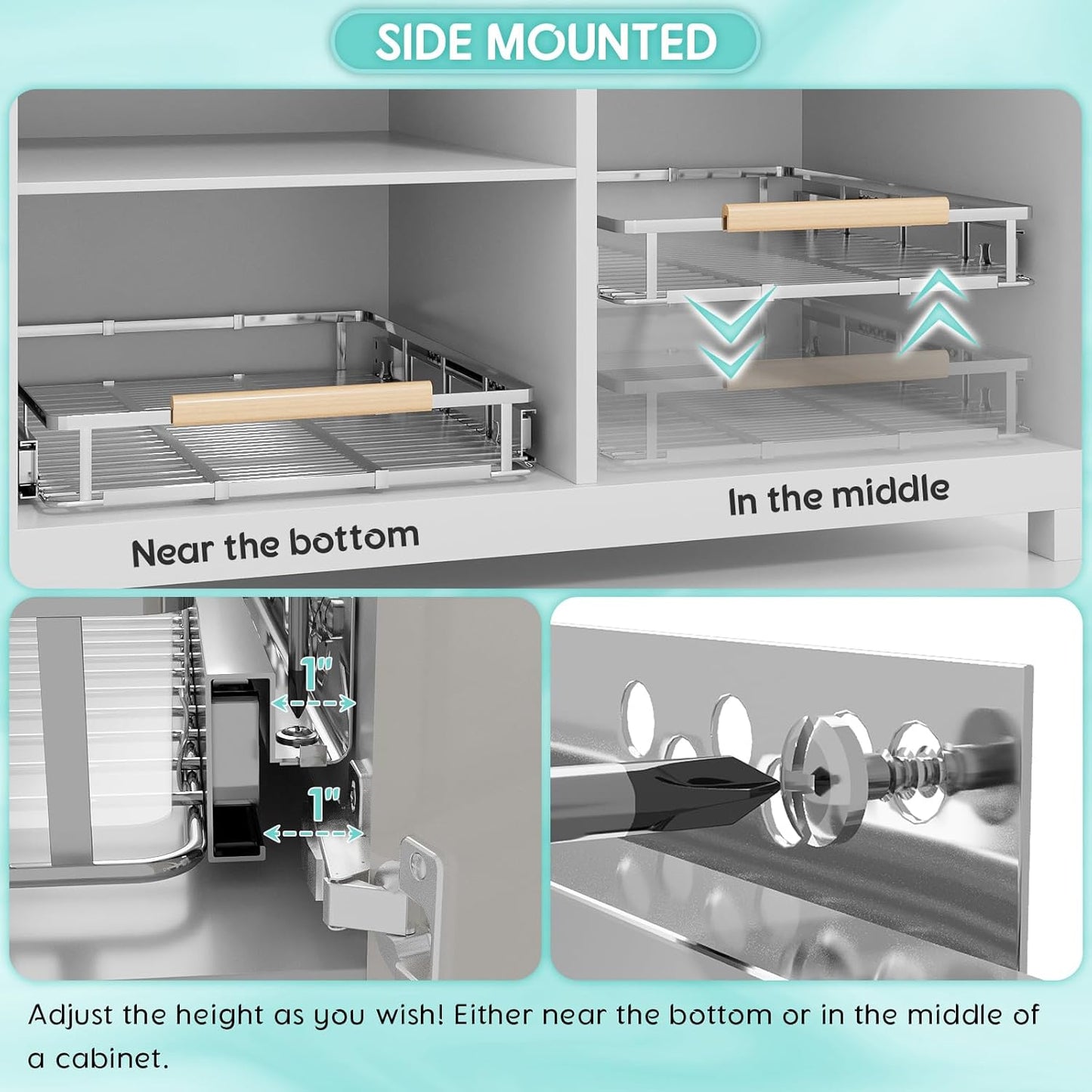 2Pack Expandable Pull Out Cabinet Organizer, Adjustable Width:17.1~28''W x 22.5''D Under Sink Organizer, Drawer Storage Shelves for Kitchen, Bathroom, Closet, Pantry, Cupboard, Pots, Pans
