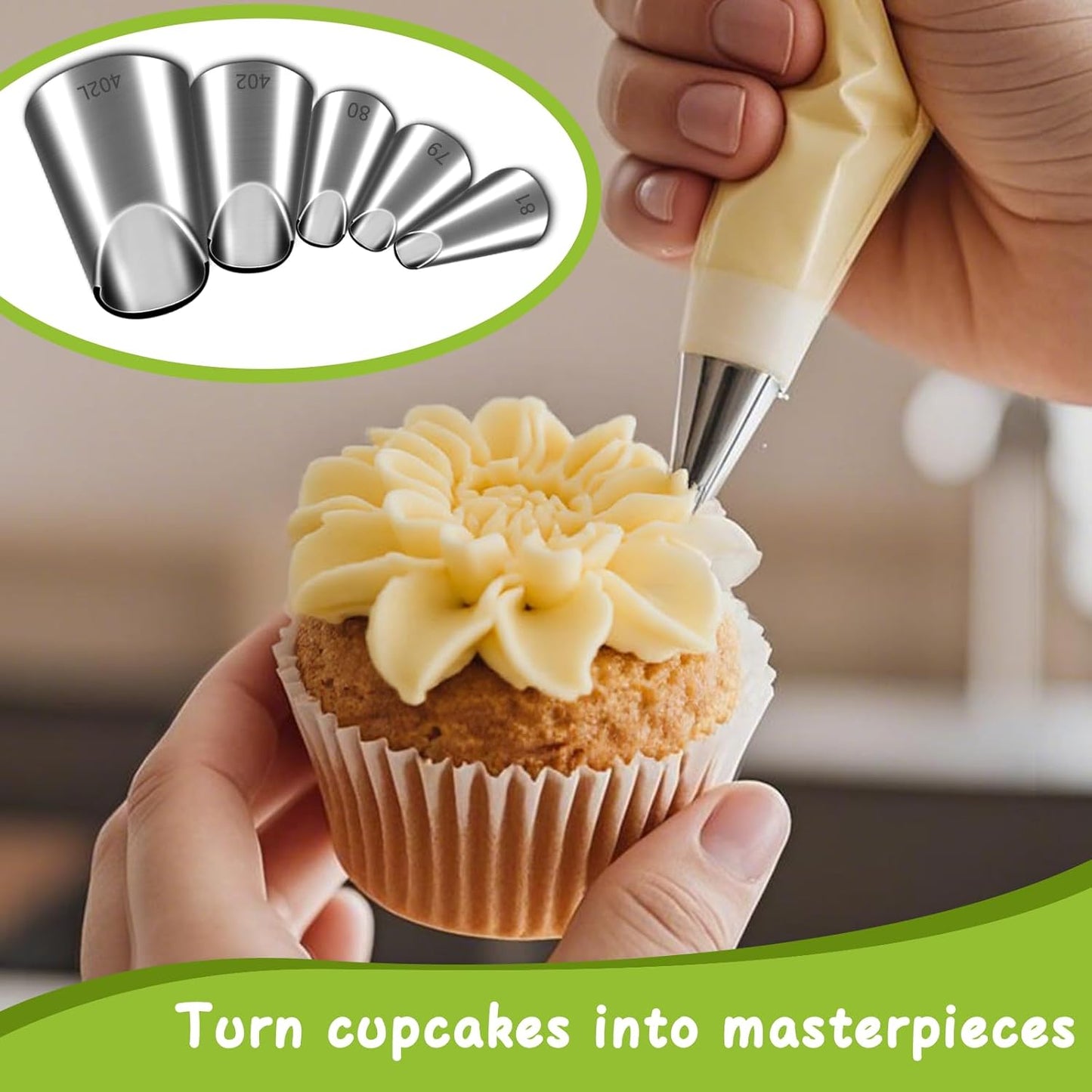 Suuker Rose Flower Piping Tips Set, Stainless Steel Chrysanthemum Nozzles, Crinkle Cream Laminating Nozzle Cupcake Pastry Tool For Decorating Cake Tulip Pastry Nozzle Baking Forms Pastry (5 Pieces)