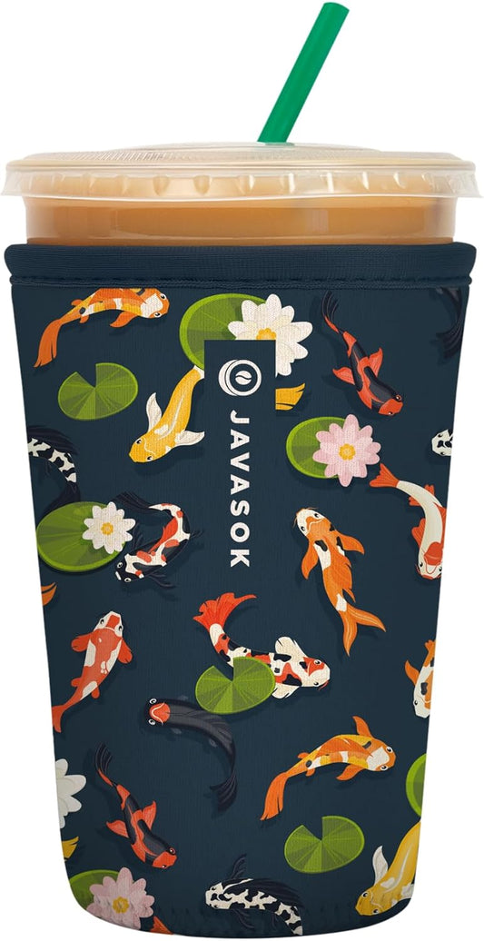 Sok It JavaSok Iced Coffee & Cold Soda Insulated Neoprene Cup Sleeve (Koi Garden, Medium: 22-28oz)
