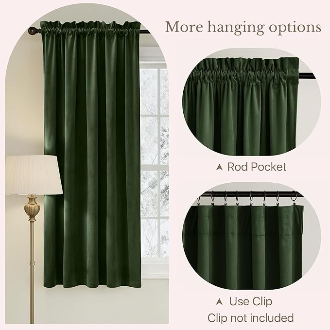 NICETOWN Olive Green 63 inch Long Velvet Curtains - Image 4