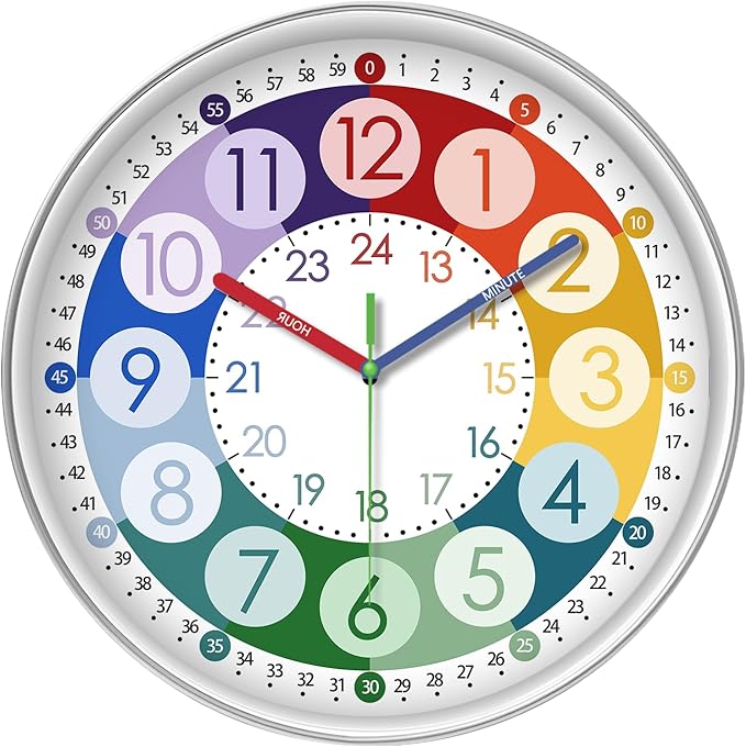 XFM Learning Clock for Kids 12 Inch Colorful Teaching Time Wall Clocks Battery by XFMWallClock