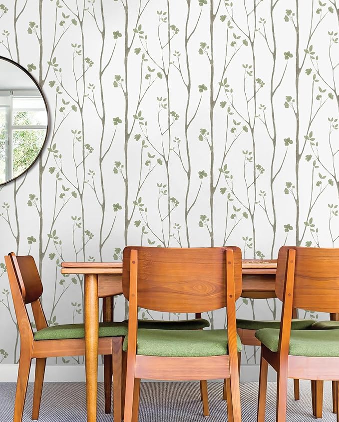 Timeet Floral Wallpaper Peel and Stick Green Leaf Contact Paper Boho Flower - Image 8
