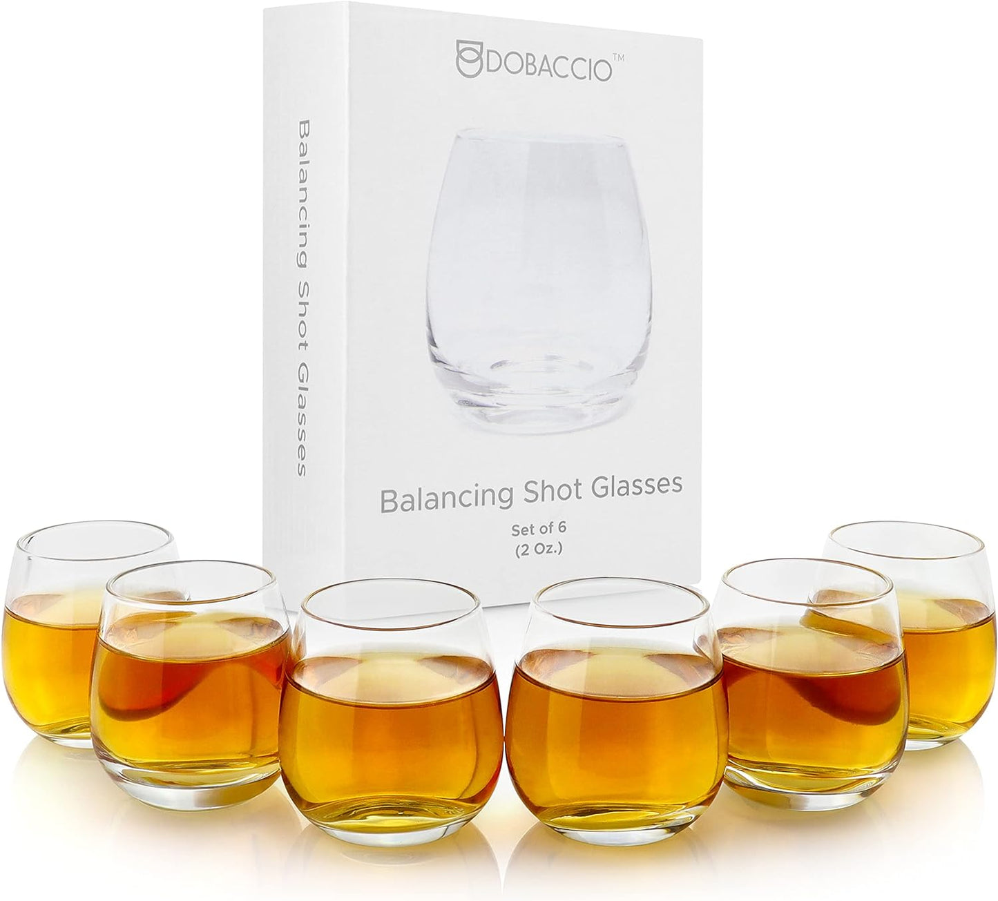 Cool Shot Glasses Set, Round Bottom Balancing Heavy Base Clear Glass, Tequila Vodka Scotch and Liquor Cordial Mini Cups, 2 oz, 6 pcs Gift set