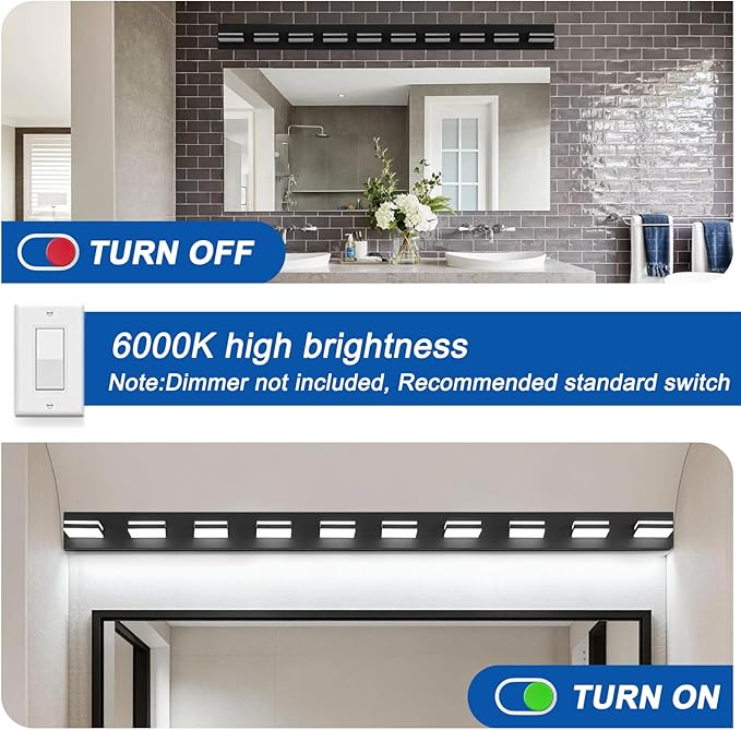 IZORRO LED Modern Bathroom Lights Fixtures, Matte Black Acrylic Wall Lighting - Image 5