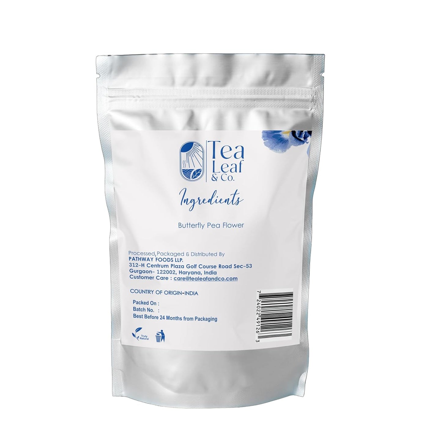 Tealeaf & Co. Butterfly Pea Herbal Tea Bags Blended with Fresh Herbs - Herbal Tea with Butterfly Pea Flower - Contains Low Caffeine - Gluten Free - 50Teabags (3.52oz/100gm)