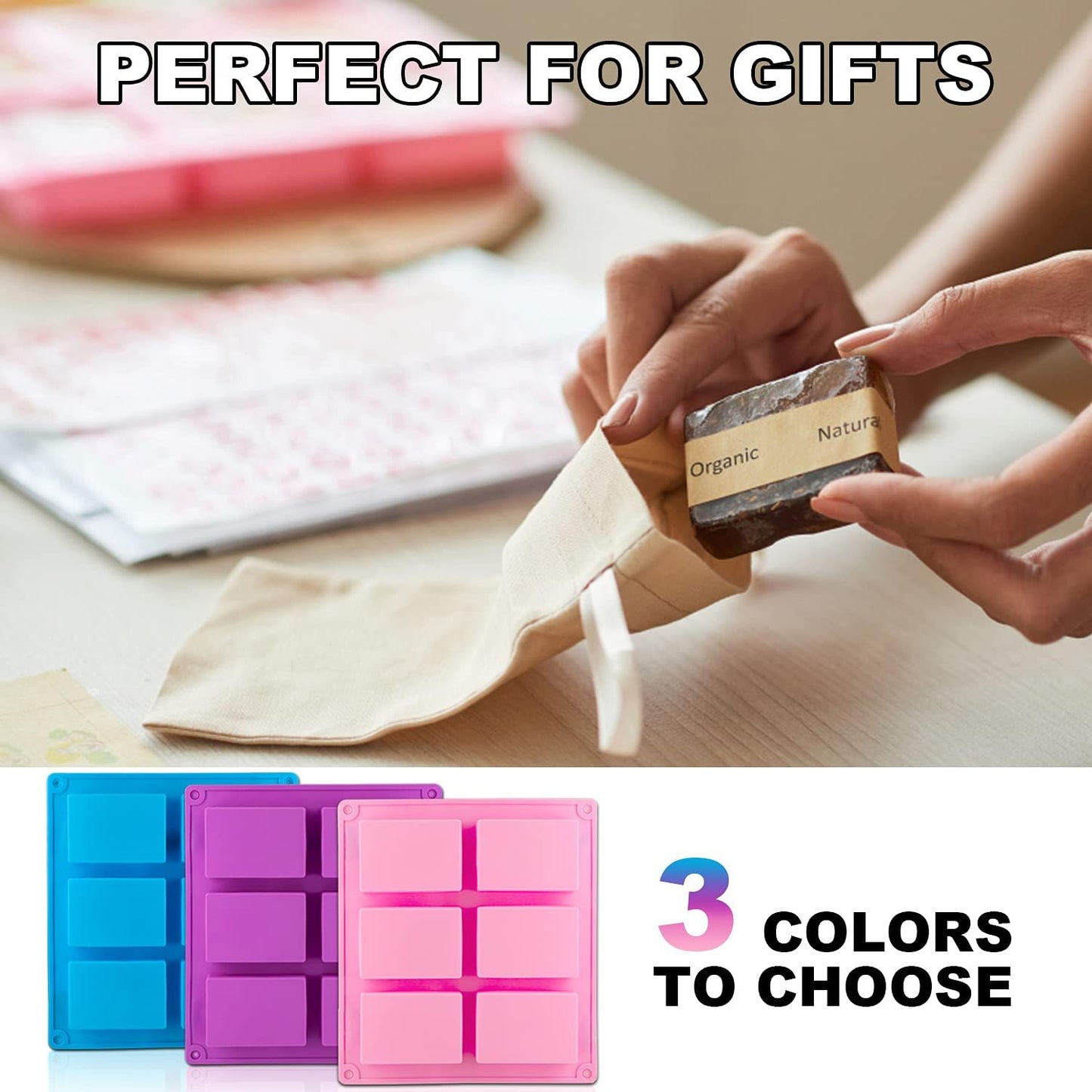 2 Pack Silicone Soap Molds, 6 Cavities Rectangle Silicone Soap Molds, Great for Homemade Craft Soap Mold, Chocolate Mold, Cake Mold ＆ Ice Cube Tray - Just Pop Out（Purple)