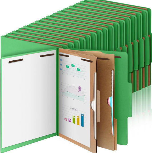 36 Pcs Classification Folders Letter Size, Back to School Supply for Teacher, Student, 2 Pocket Dividers Pressboard File Folder Bulk with 2 Fasteners, 2 in Expanding File Organizer (Green)