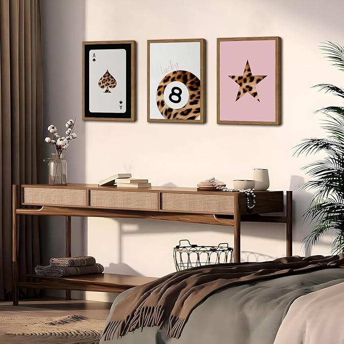 Pink and Black Leopard Wall Art, Lucky Girl 8 Ball Wall Decor Set of 3 Cheetah - Image 5