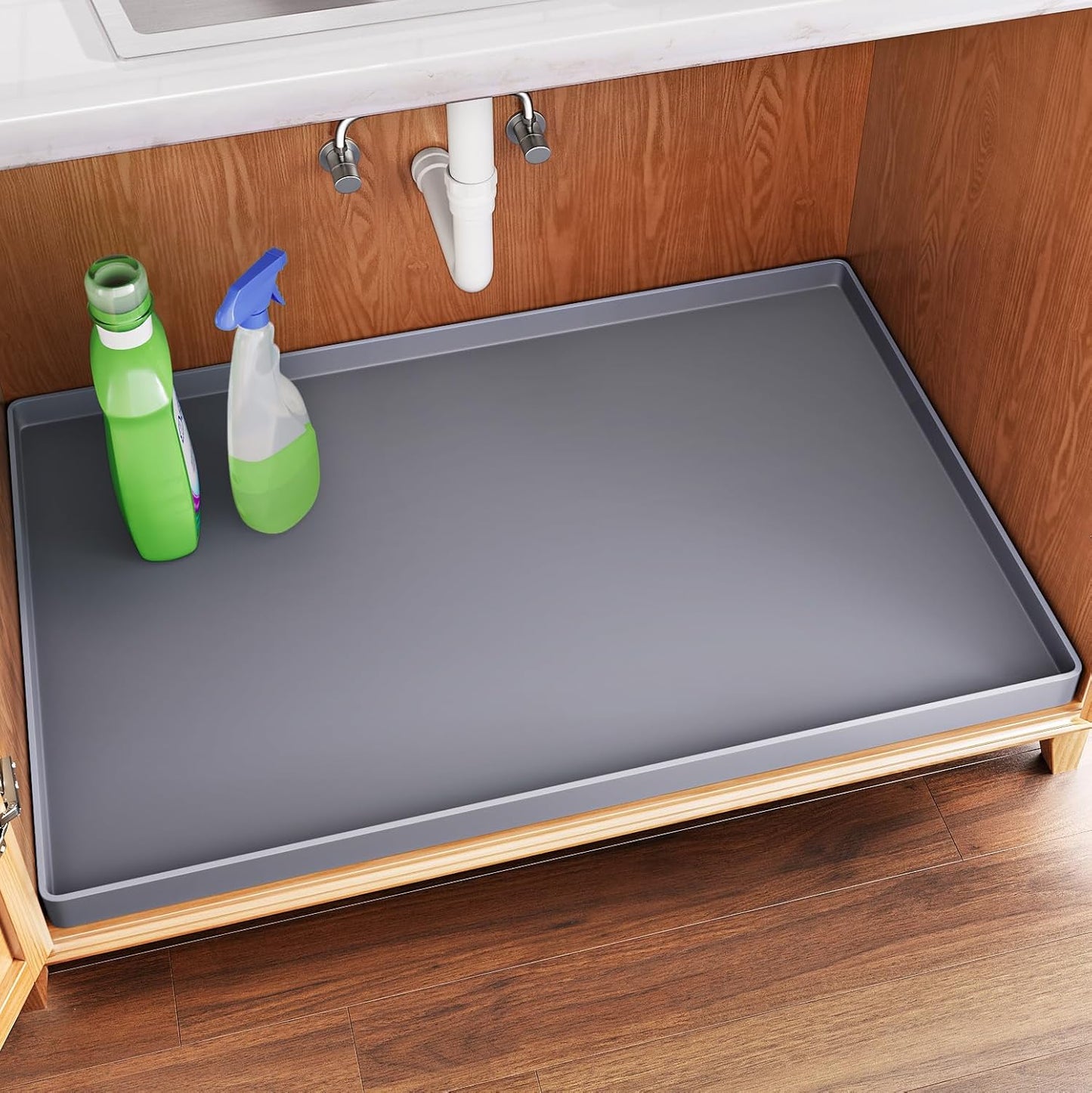 FLATO Waterproof Under Sink Mat 28" x 19" Shelf Liner for Kitchen and Bathroom, Cabinet Protector, Organizers and Storage, Flexible Silicone Drip Tray