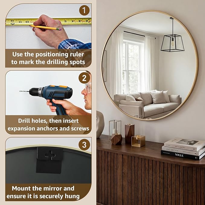 DUMOS 36 Inch Round Wall Mirror, Bathroom Mirror - Image 7