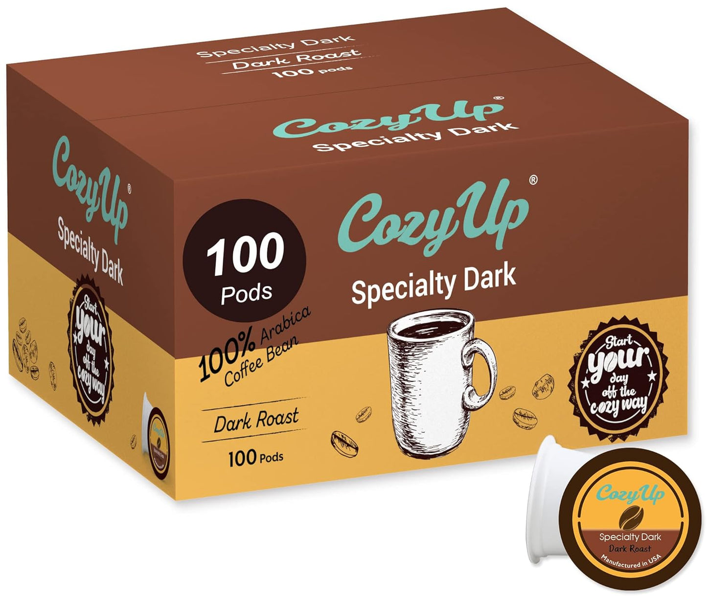 Cozy Up | 100-Count | Specialty Dark Single-Serve Coffee Pods Compatible with Keurig K-Cup Brewers | Dark Roast Coffee
