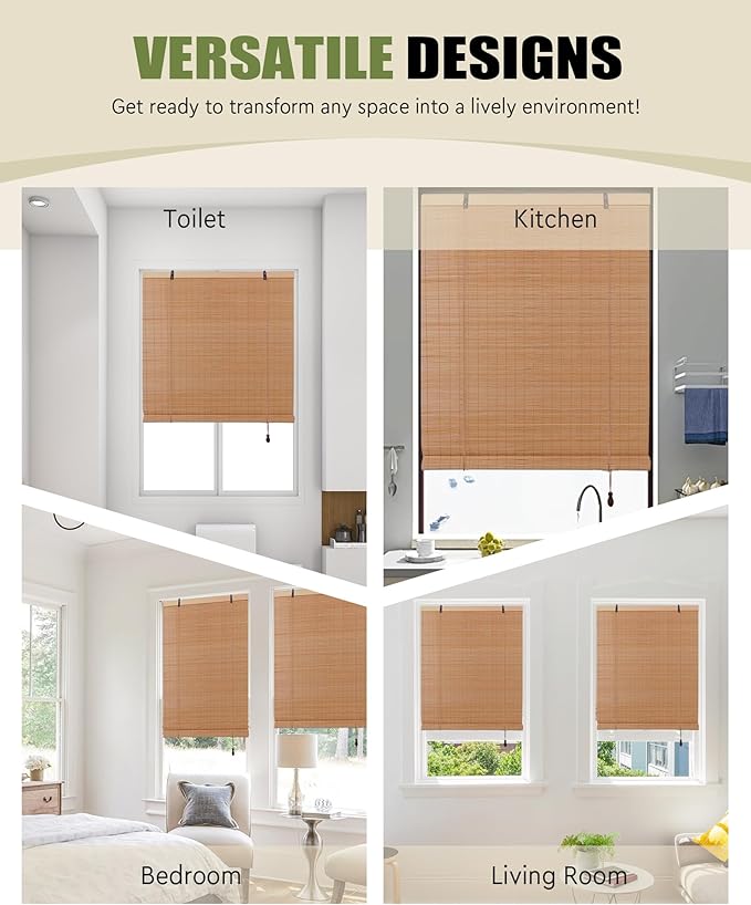 FoundGo Retro Bamboo Blinds 30" W x 64" H Bamboo Roman Shades Light Filtering - Image 5