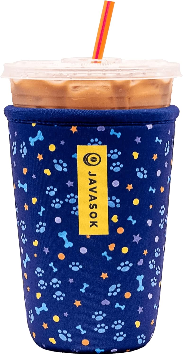 Sok It JavaSok Iced Coffee & Cold Soda Insulated Neoprene Cup Sleeve (Paws and Bones, Medium: 22-28oz)