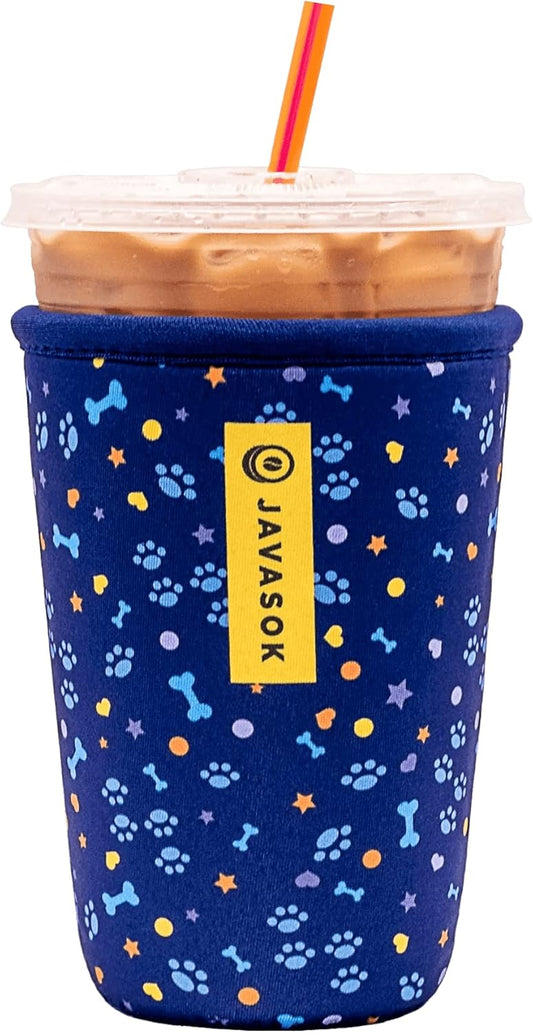 Sok It JavaSok Iced Coffee & Cold Soda Insulated Neoprene Cup Sleeve (Paws and Bones, Medium: 22-28oz)