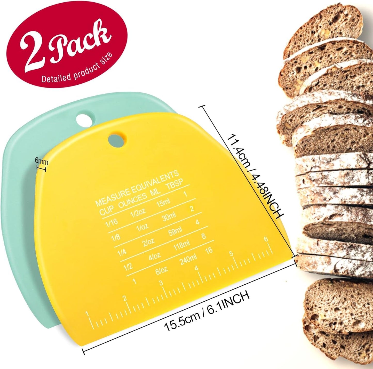Teenitor 2 Pieces Dough Scraper, Dough Cutter Bench Scraper, Dough Scrapers Multipurpose Food Scrapers for Dough, Cake, Bread Yellow and Green