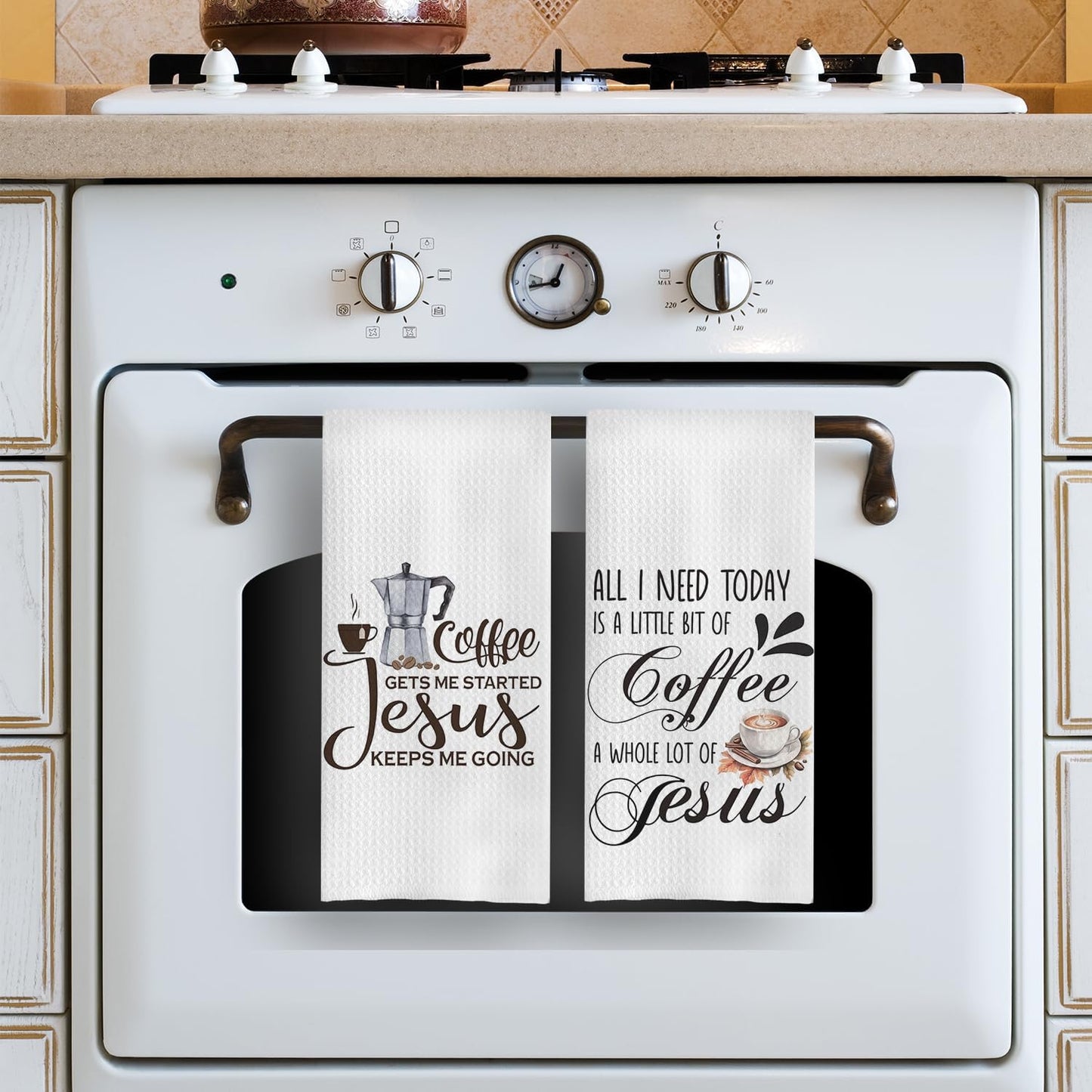Christian Coffee Kitchen Towels, Decor, Bar Gifts, Dish Towels, 16x24 Inches Set of 2